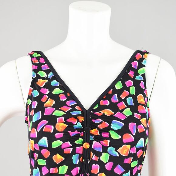 80s Maxine of Hollywood Black and Pink Retro Print Swimsuit - Picture 12 of 16